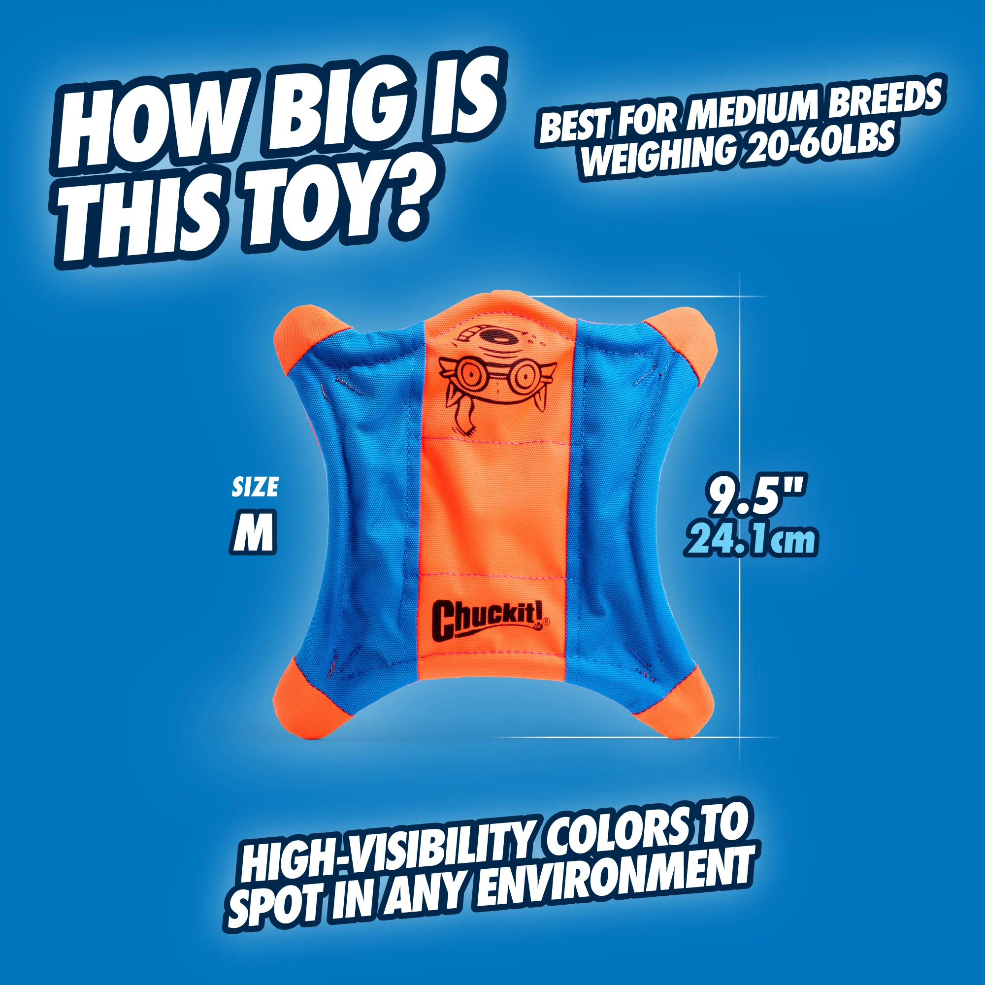 Frisbee pentru câini din pânză, cu lăbuțe luminoase, 24 x 24 cm – Chuckit! Flying Squirrel M - imagine 4