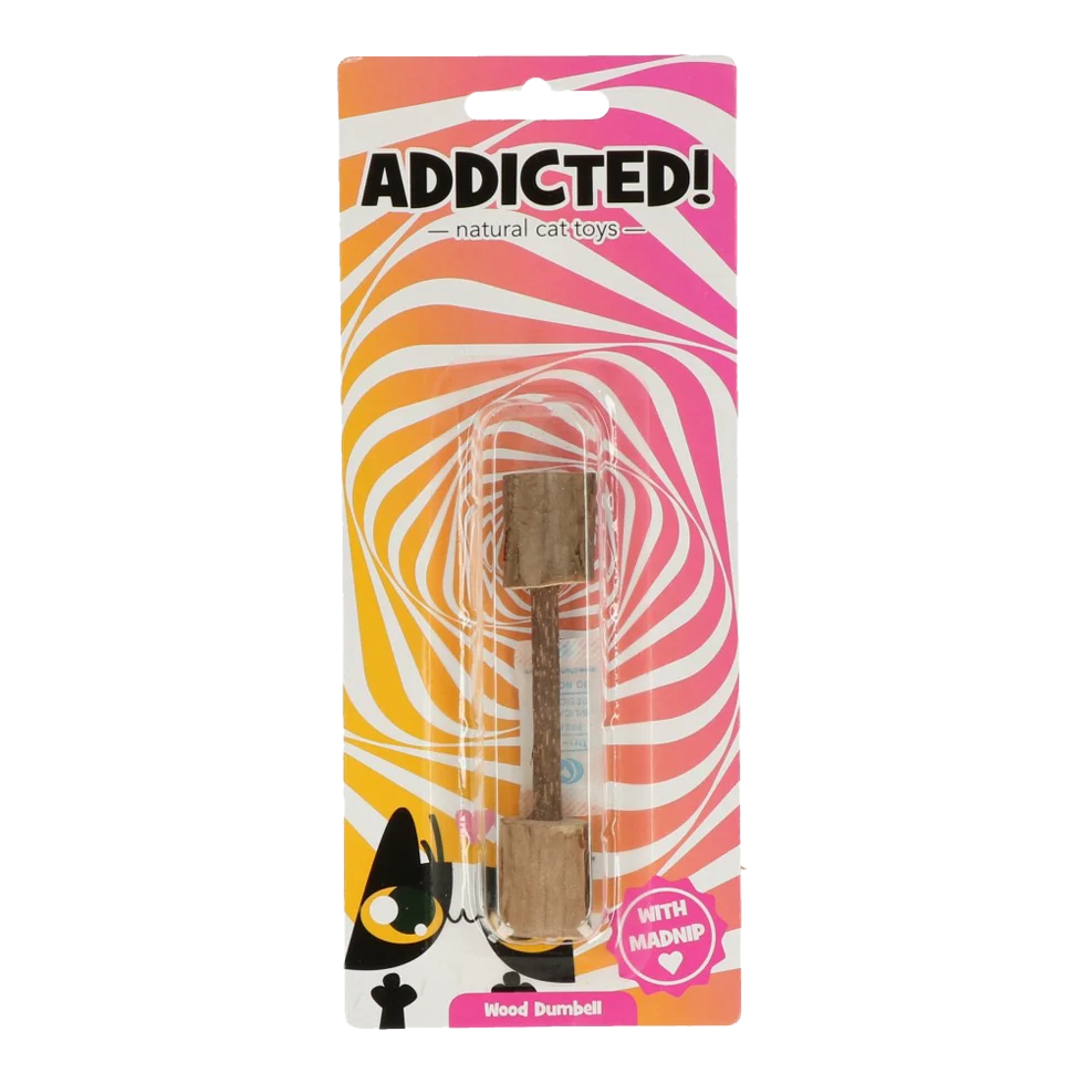 Jucărie din lemn în formă de halteră pentru pisici, cu MADNIP – Addicted! Wood Dumbell - imagine 4
