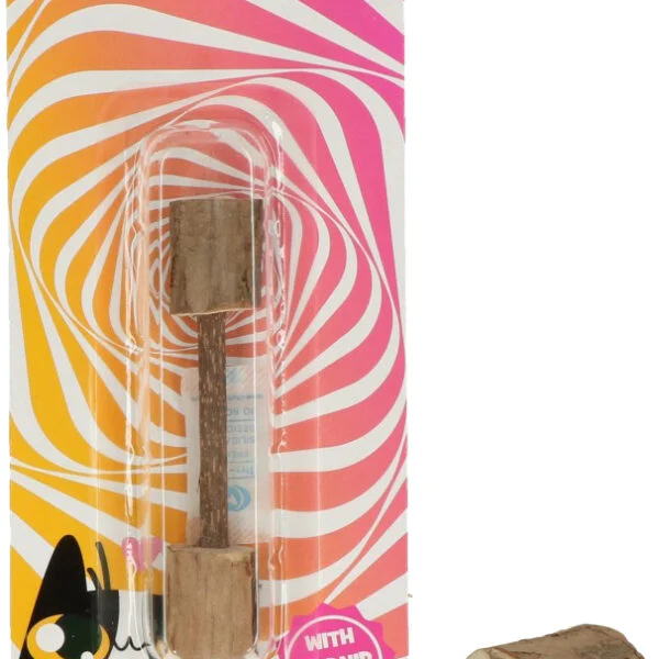Jucărie din lemn în formă de halteră pentru pisici, cu MADNIP – Addicted! Wood Dumbell