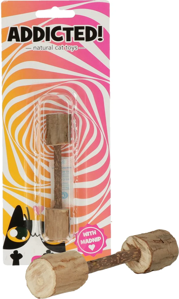 Jucărie din lemn în formă de halteră pentru pisici, cu MADNIP – Addicted! Wood Dumbell - imagine 1