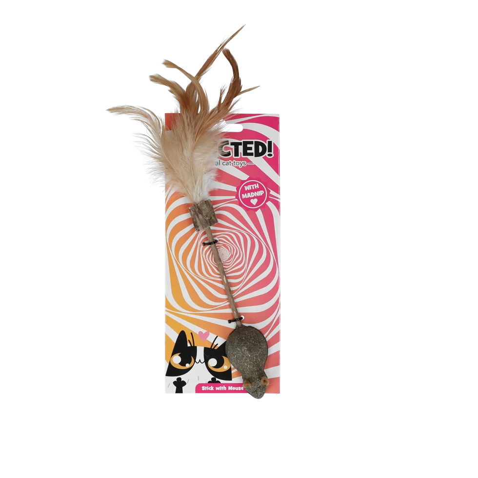 Undiță pentru pisici cu șoricel, pene și MADNIP – Addicted! Stick with Mouse & Feathers - imagine 1