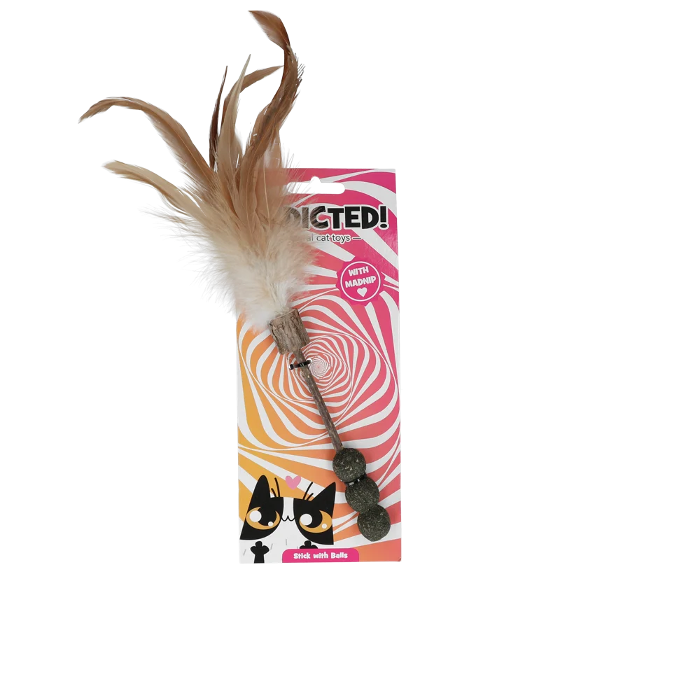 Undiță pentru pisici cu mingi, pene și MADNIP – Addicted! Stick with Balls & Feathers - imagine 1