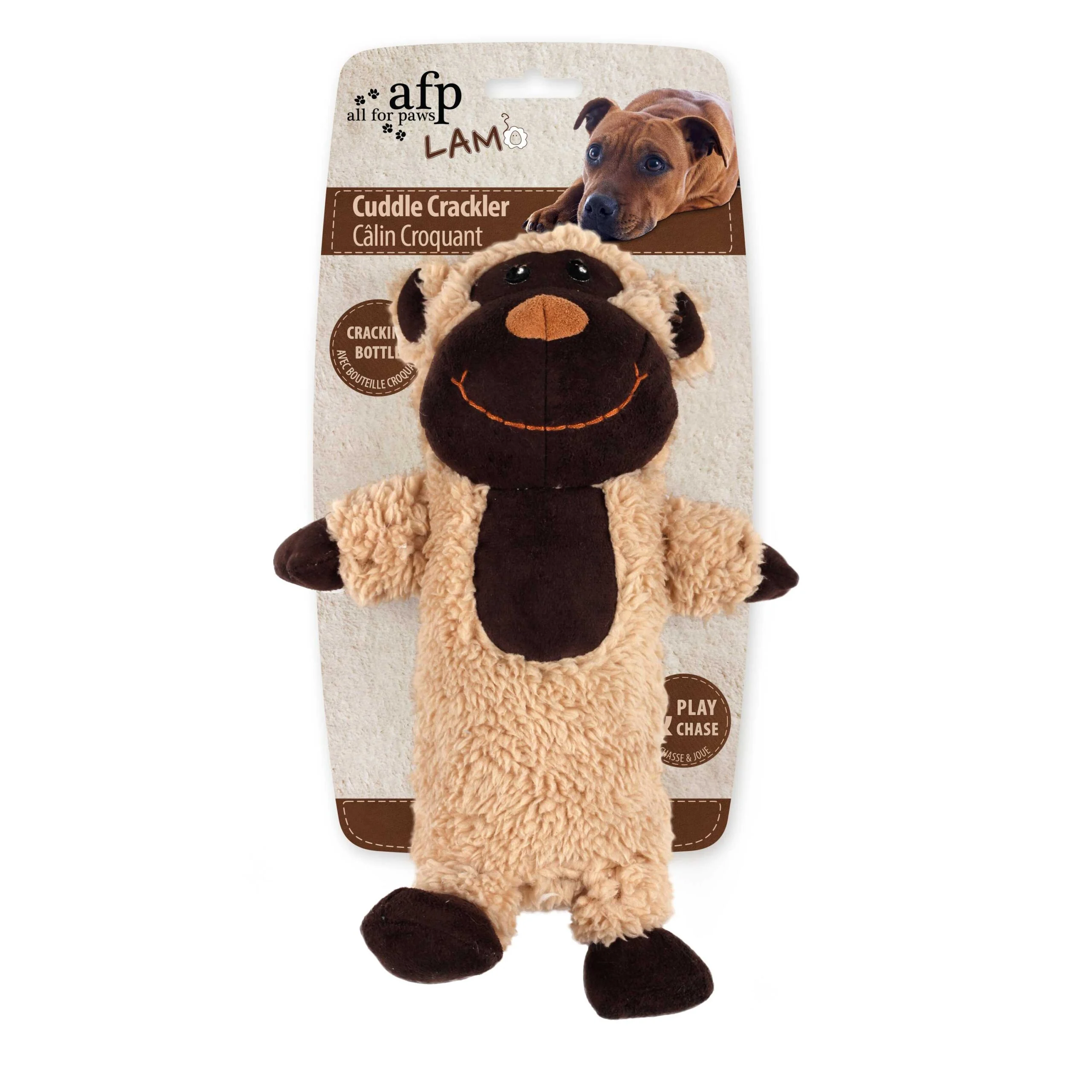 Jucărie de pluș pentru câini din fleece artificial, cu sticlă foșnitoare, 27,5 x 18,5 x 9,7 cm – AFP Lambswool - Cuddle Crackler - imagine 4