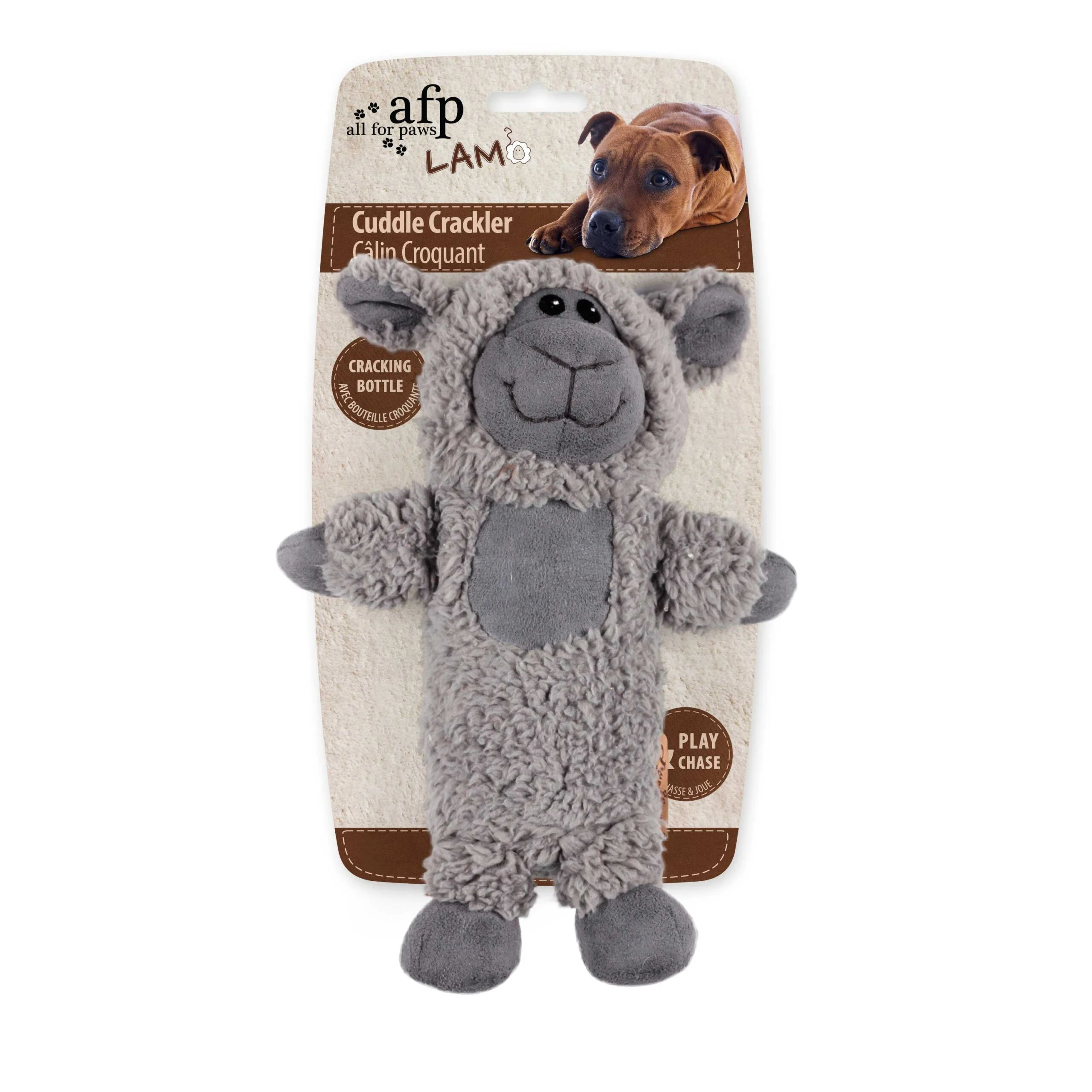 Jucărie de pluș pentru câini din fleece artificial, cu sticlă foșnitoare, 27,5 x 18,5 x 9,7 cm – AFP Lambswool - Cuddle Crackler - imagine 2