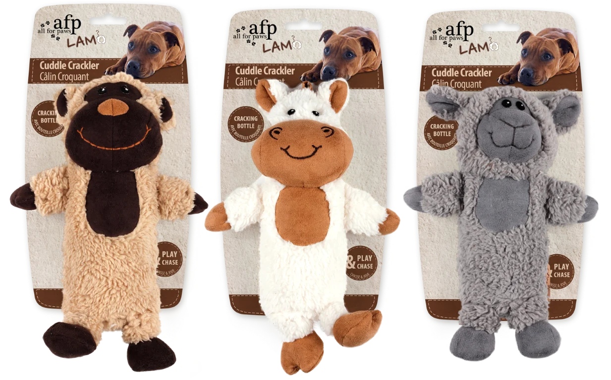 Jucărie de pluș pentru câini din fleece artificial, cu sticlă foșnitoare, 27,5 x 18,5 x 9,7 cm – AFP Lambswool - Cuddle Crackler - imagine 1