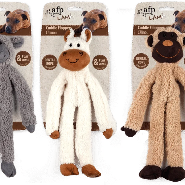Jucărie de pluș pentru câini cu frânghie pentru joacă și chițăitoare, 43 x 16 x 6,5 cm – AFP Lambswool - Cuddle floppers