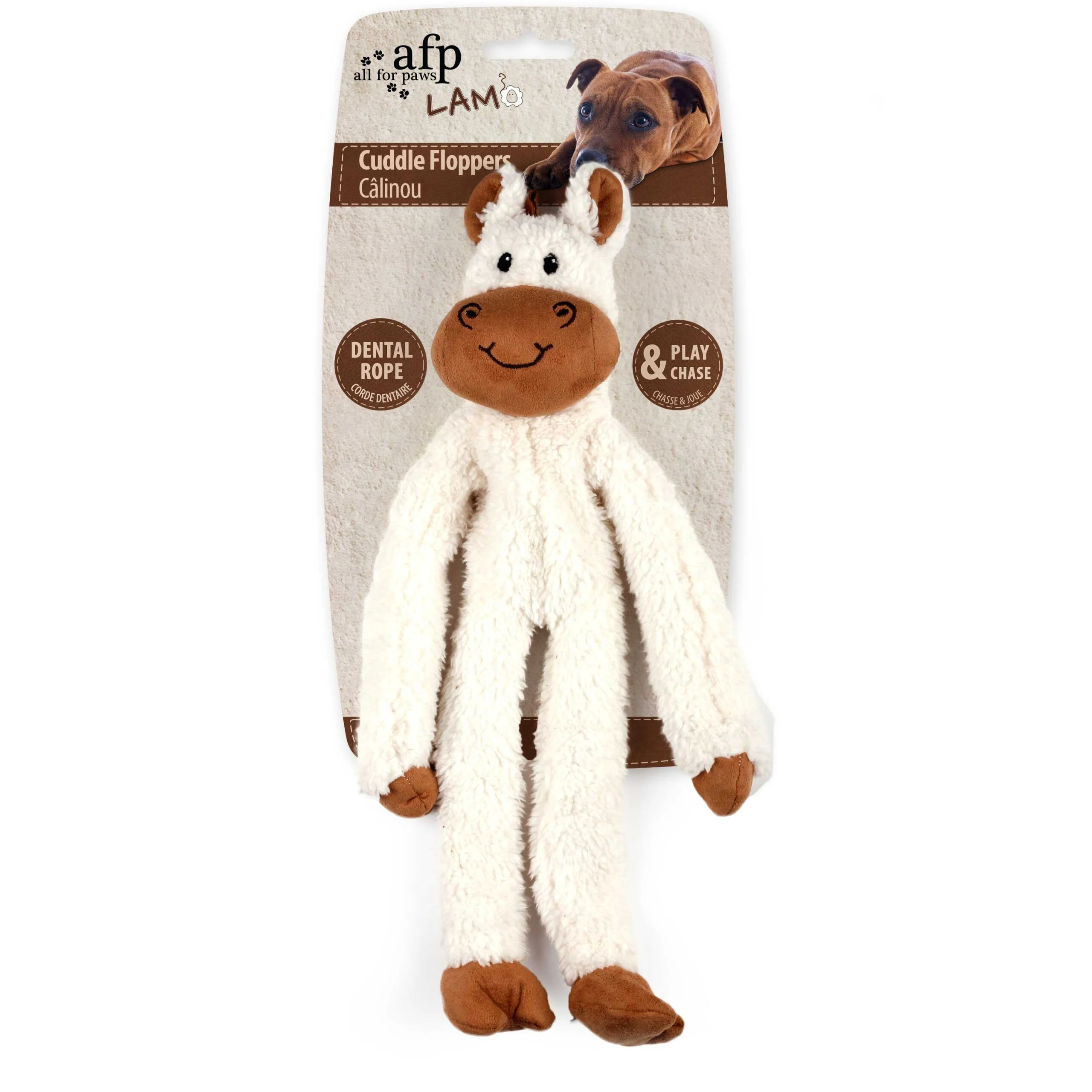 Jucărie de pluș pentru câini cu frânghie pentru joacă și chițăitoare, 43 x 16 x 6,5 cm – AFP Lambswool - Cuddle floppers - imagine 3