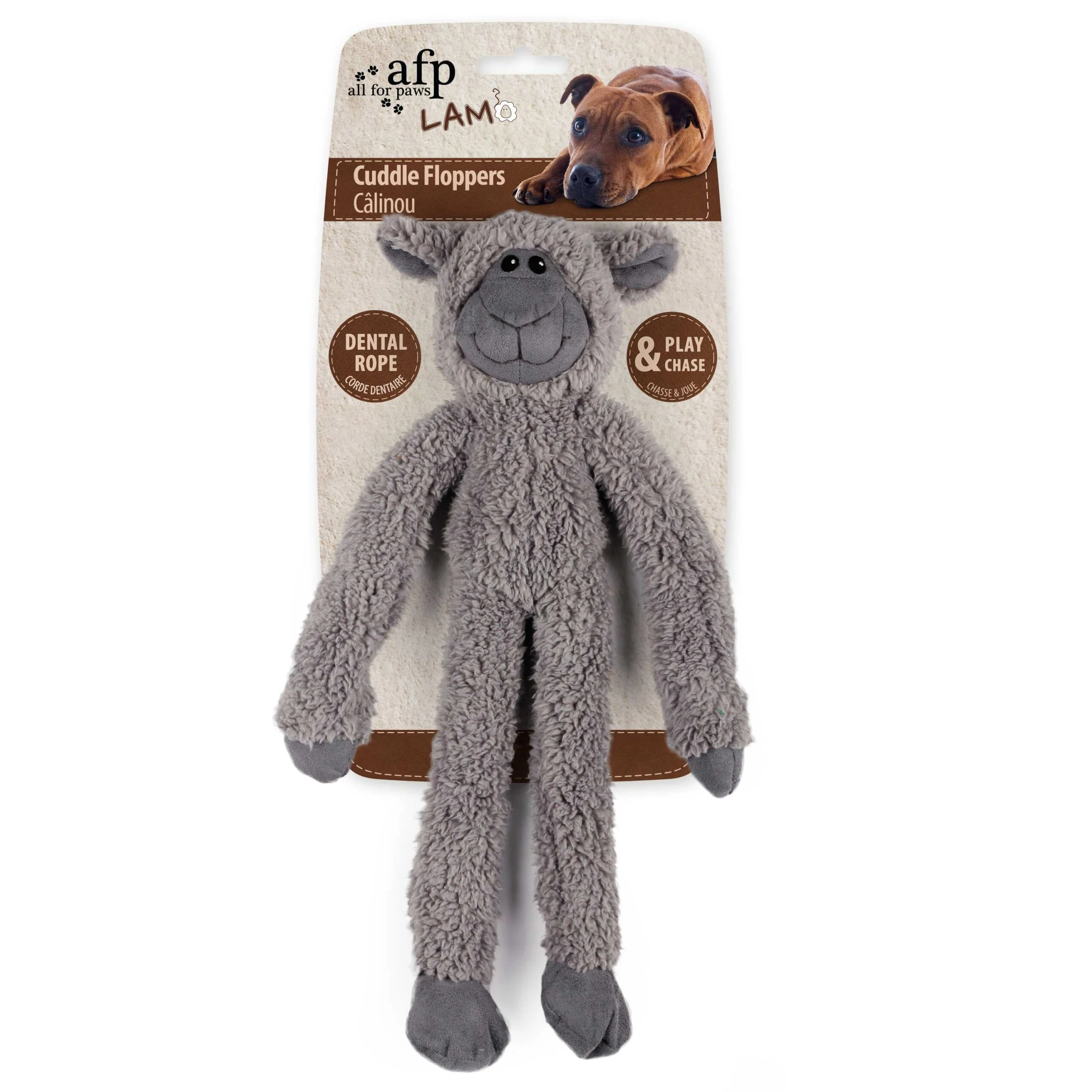 Jucărie de pluș pentru câini cu frânghie pentru joacă și chițăitoare, 43 x 16 x 6,5 cm – AFP Lambswool - Cuddle floppers - imagine 2