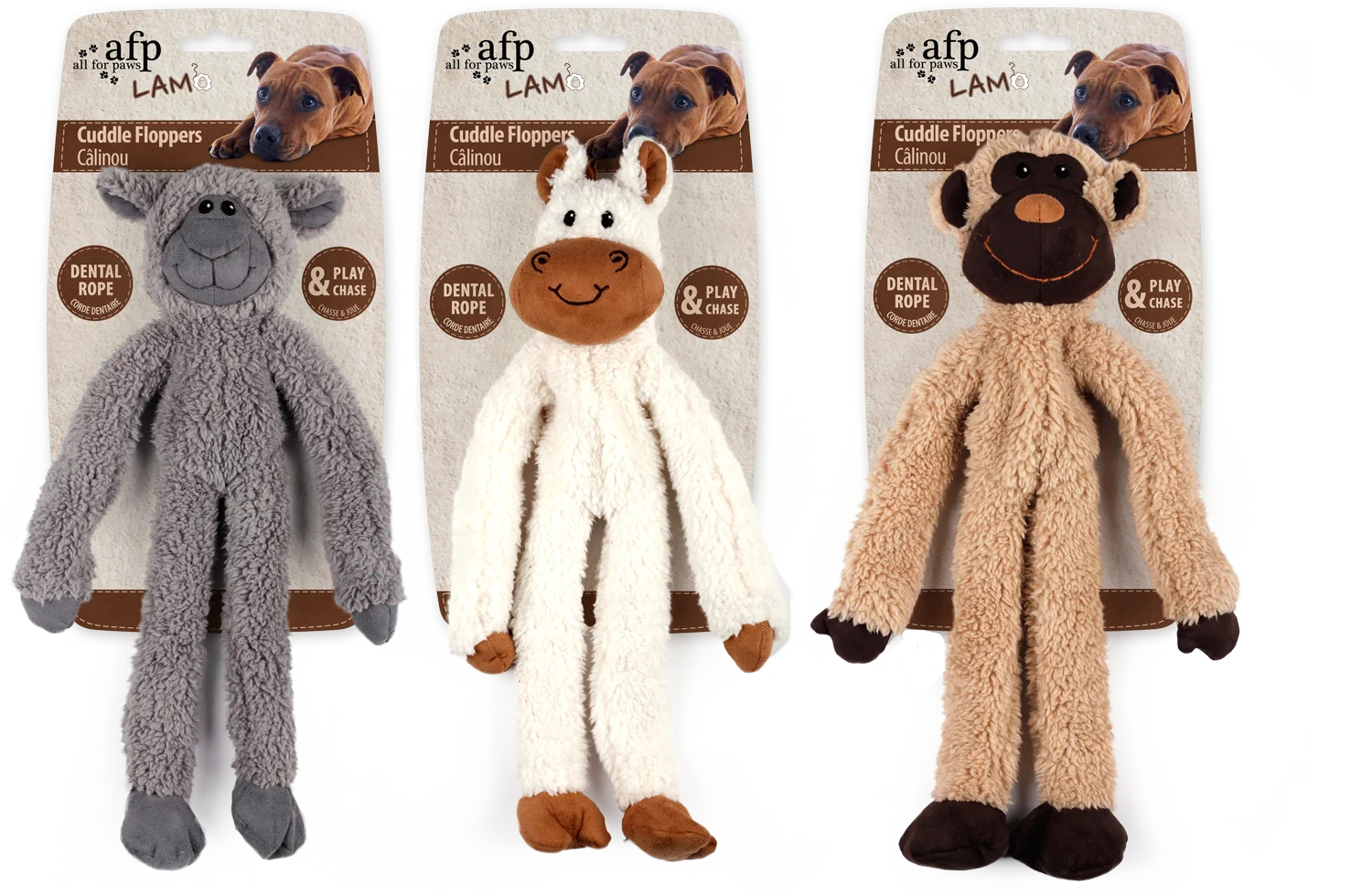 AFPH03110.png Jucărie de pluș pentru câini cu frânghie pentru joacă și chițăitoare, 43 x 16 x 6,5 cm – AFP Lambswool - Cuddle floppers - imagine 1