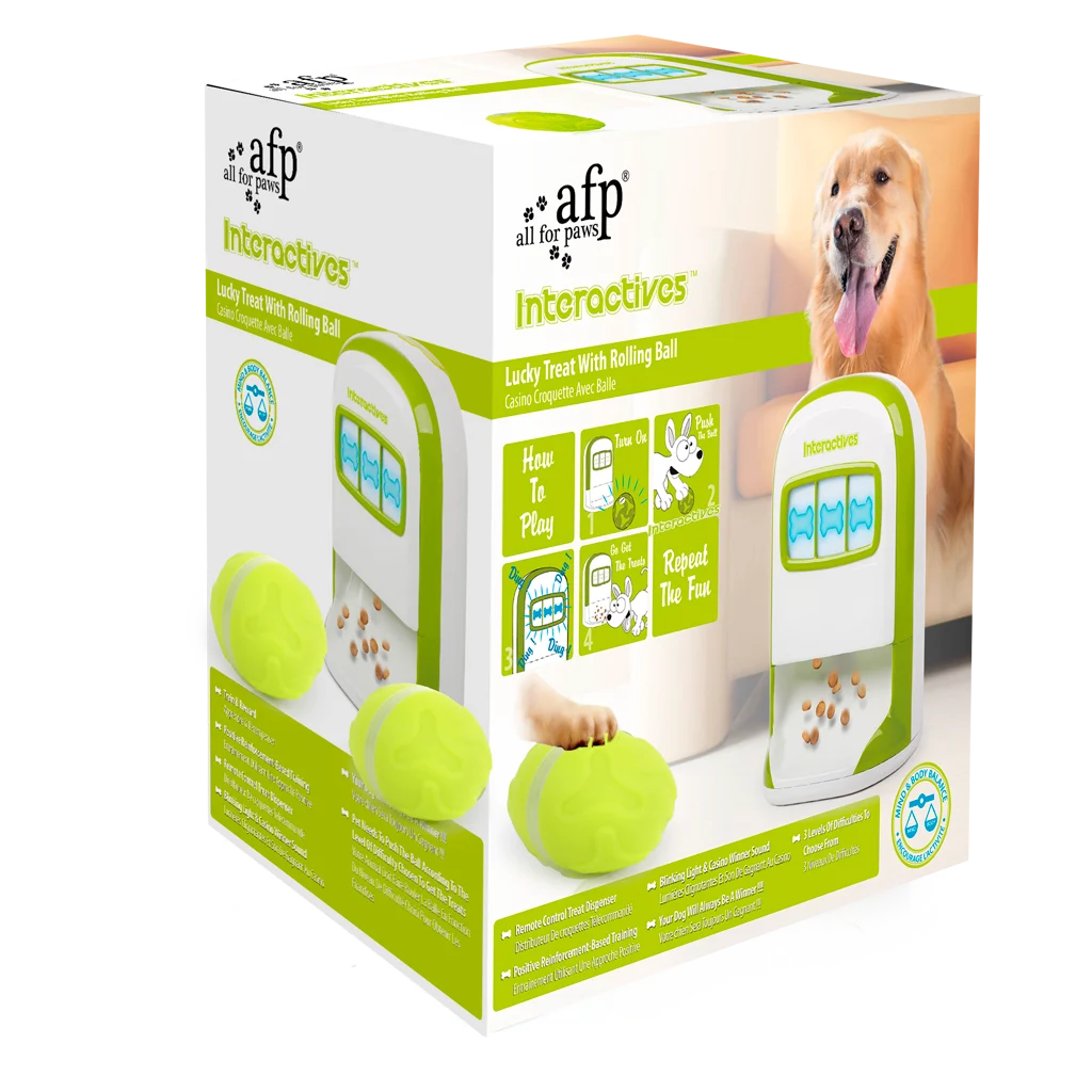 Distribuitor de recompense pentru câini, cu telecomandă în formă de minge – AFP Interactives - Lucky Treat with Rolling Ball - imagine 1