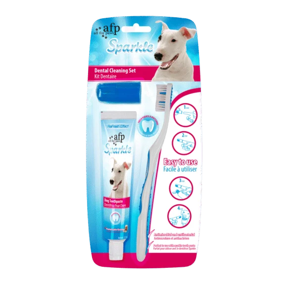 Set de îngrijire dentară pentru câini, cu periuță de dinți și pastă cu unt de arahide, 60 g – AFP Sparkle Combo Pack