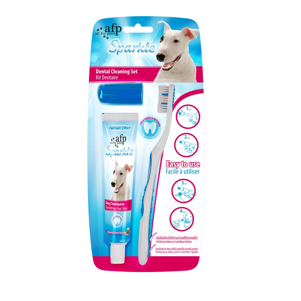 Set de îngrijire dentară pentru câini, cu periuță de dinți și pastă cu unt de arahide, 60 g – AFP Sparkle Combo Pack - imagine 1