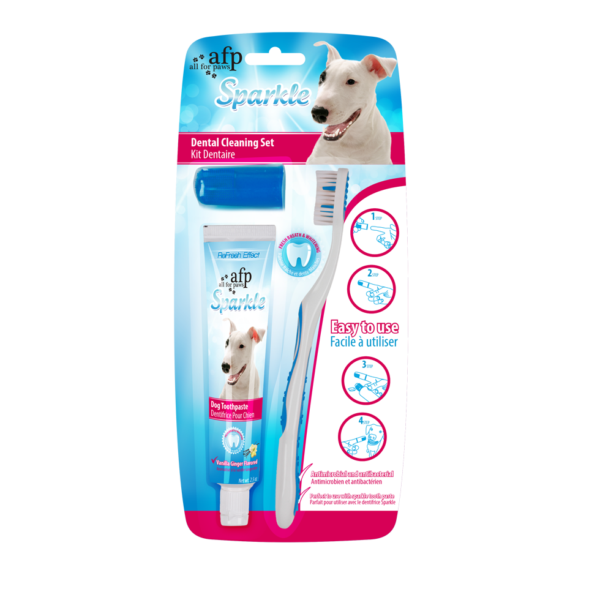 Set pentru îngrijirea dinților câinilor, cu periuță și pastă de dinți, 60 g – AFP Sparkle Combo Pack
