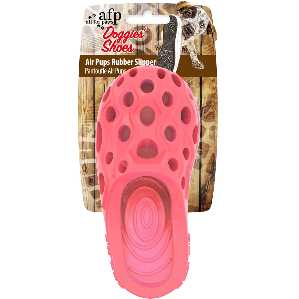 Jucărie de ros din cauciuc cu chițăitoare ultrasonică, S 11 x 5 cm – AFP Doggies' Shoes - Air Pups Slipper - imagine 1