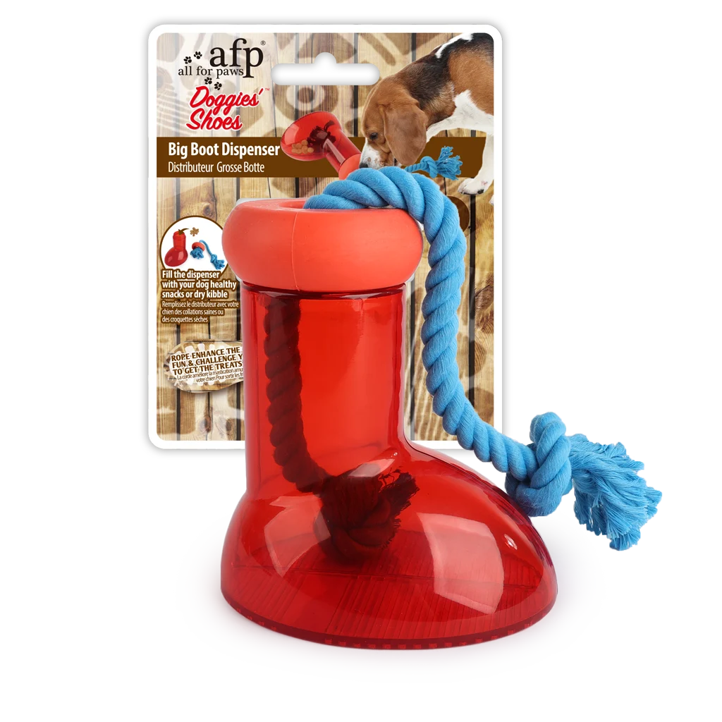 Dispenser de hrană pentru câini în formă de cizmă, cu frânghie, 14 x 14 cm – AFP Doggies' Shoes Big Boot Dispenser L - imagine 1