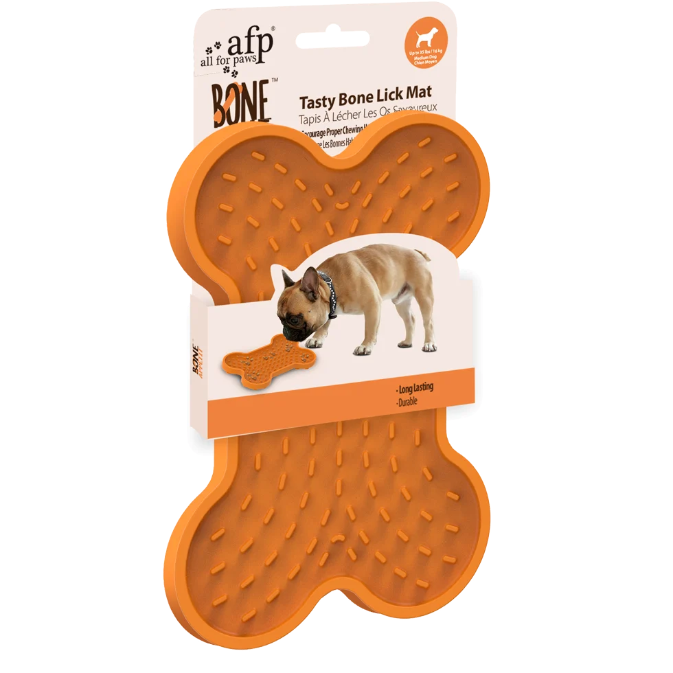 Covoraș de lins pentru câini cu relief și ventuze, 20 x 14 cm – AFP Bone Appetit - Tasty Bone Lick Mat S - imagine 1