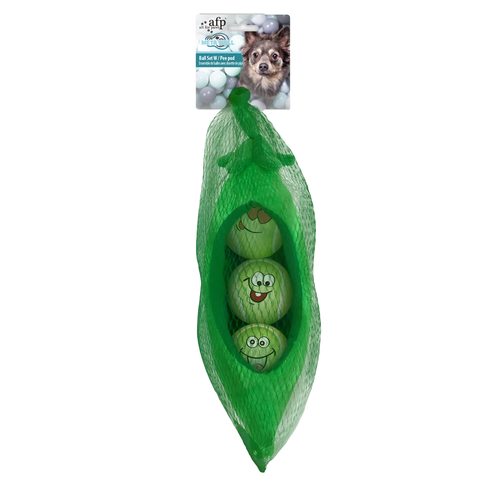 Set de mingi pentru câini în păstaie de mazăre, 3 mingi cu chițăitoare, ø 6,3 cm – AFP Meta Ball Ball Set w/ Pee Pod - imagine 1