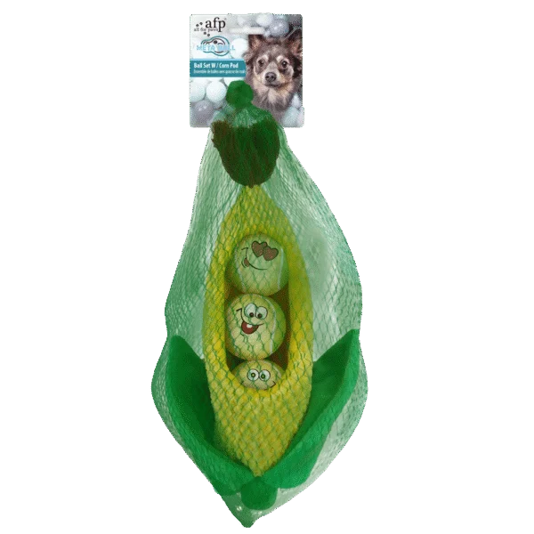 Set de mingi pentru câini în formă de știulete de porumb, 3 mingi cu piuitoare, ø 6,3 cm – AFP Meta Ball Ball Set w/ Corn Pod