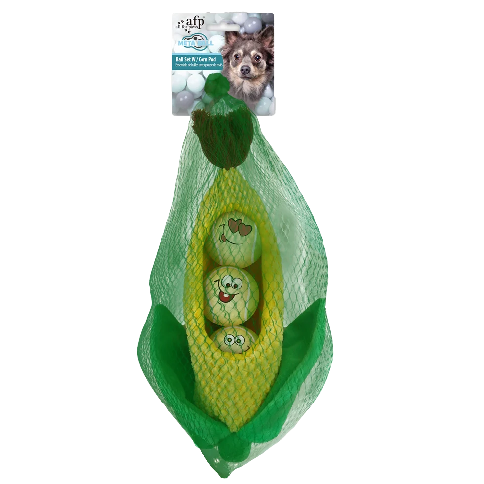 Set de mingi pentru câini în formă de știulete de porumb, 3 mingi cu piuitoare, ø 6,3 cm – AFP Meta Ball Ball Set w/ Corn Pod - imagine 1