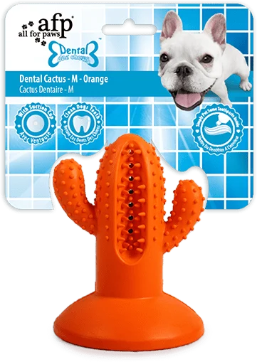 Jucărie de ros Cactus din cauciuc cu ventuză, M, portocaliu, 9,4 x 12,3 x 9,5 cm – AFP Dental Chews - Dental Cactus - imagine 1