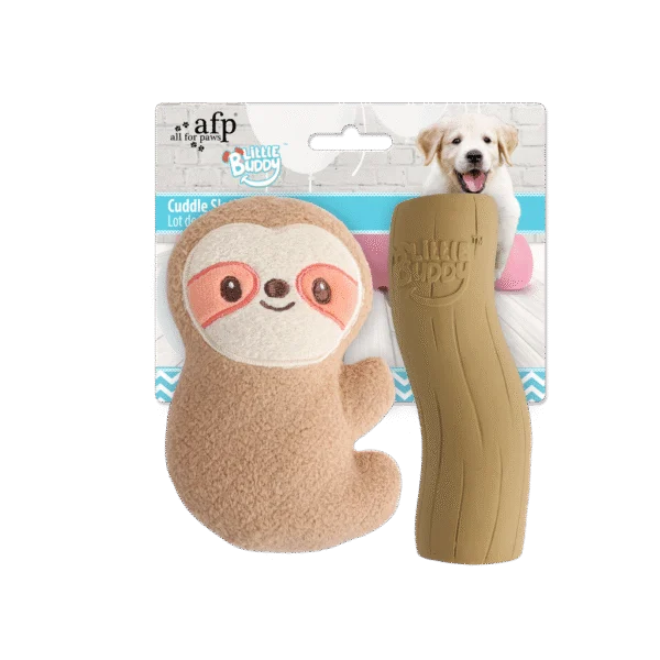Set de jucării pentru căței, cu jucărie de pluș și chițăitoare, 2 bucăți – AFP Little Buddy 2-Pack Toy Cuddle Sloth