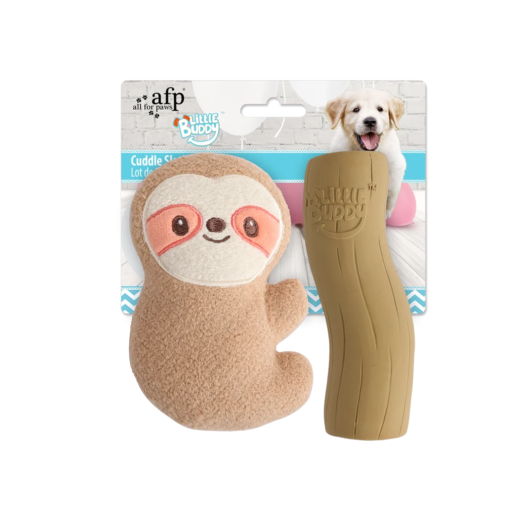 Set de jucării pentru căței, cu jucărie de pluș și chițăitoare, 2 bucăți – AFP Little Buddy 2-Pack Toy Cuddle Sloth - imagine 1