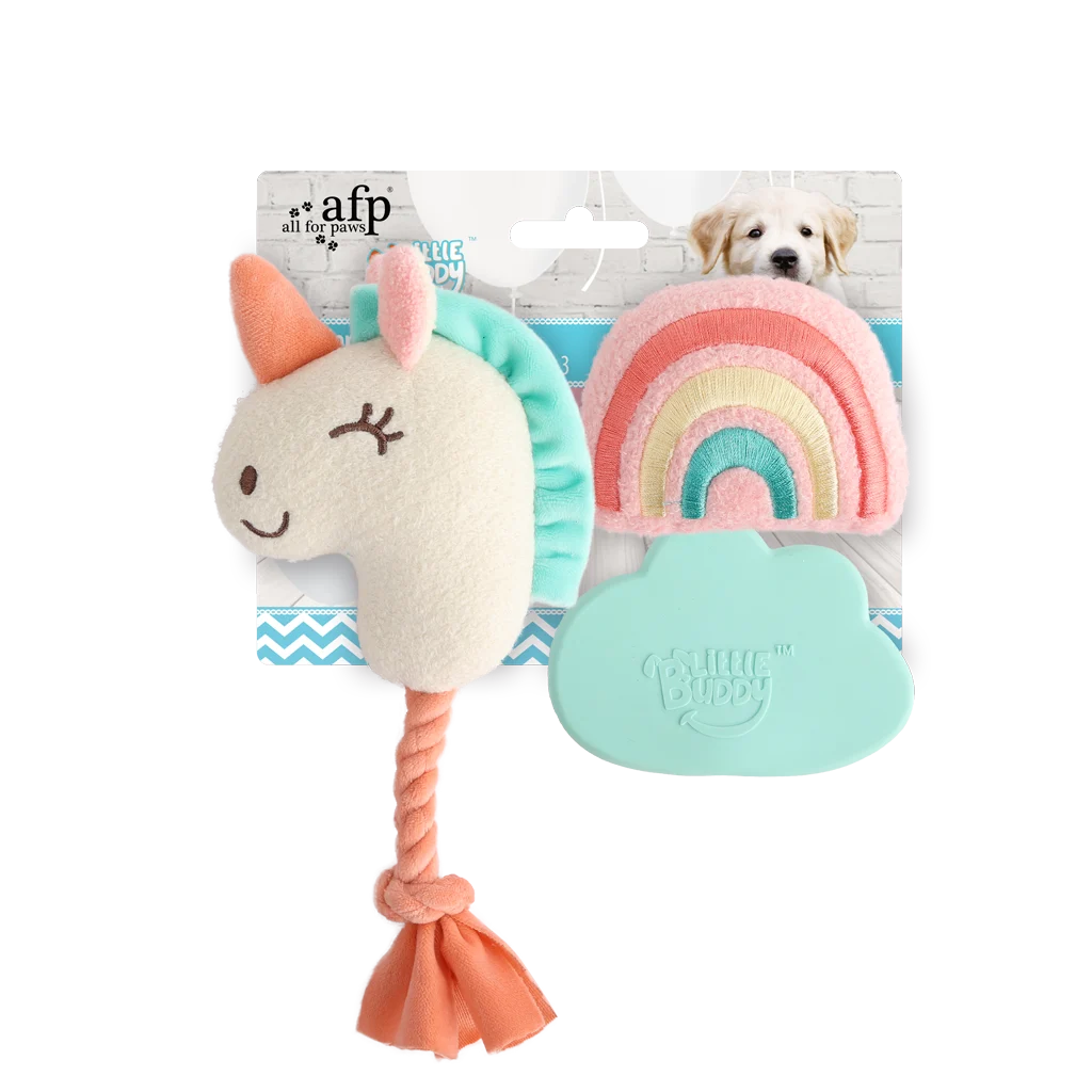 AFPH04214.png Set de jucării pentru căței cu 2 jucării de pluș și chițăitoare, 3 bucăți – AFP Little Buddy 3-Pack Toy Wonderland - imagine 1
