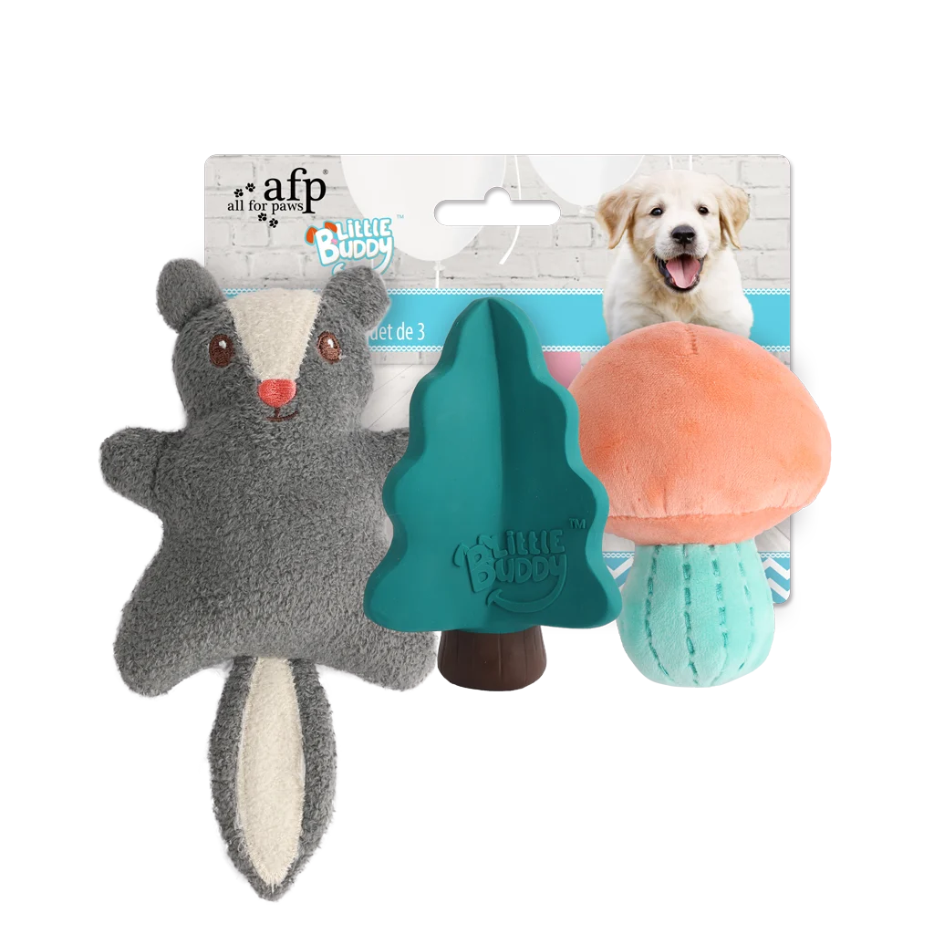 Set de jucării pentru căței cu 2 jucării de pluș și un piuitor, 3 bucăți – AFP Little Buddy 3-Pack Toy Woodland - imagine 1