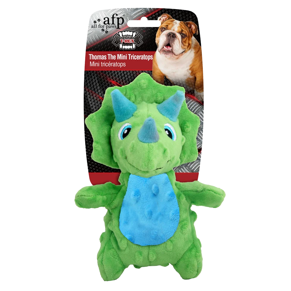 Jucărie de pluș pentru câini cu chițăitoare și material foșnitor, aprox. 18 cm – AFP My T-Rex Thomas the Mini Triceratops S - imagine 1