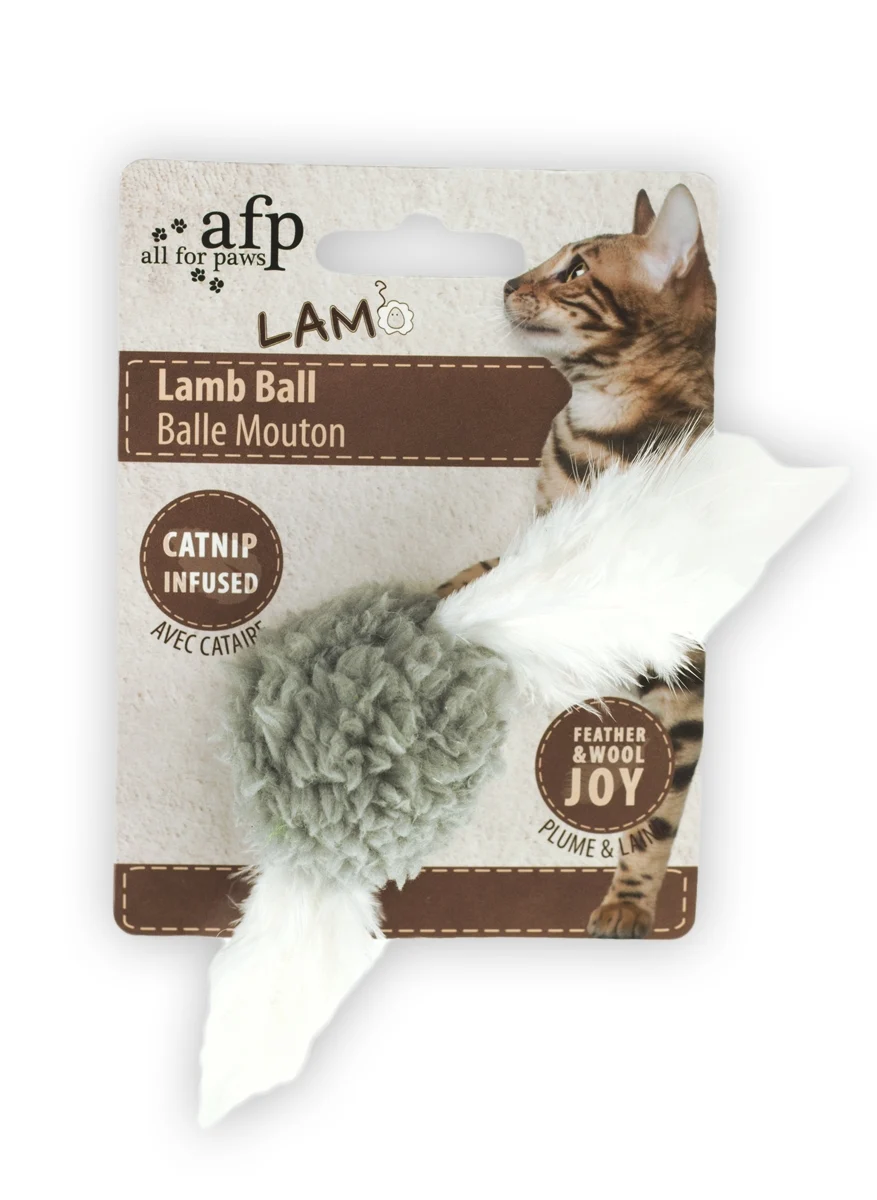 Minge pentru pisici cu catnip și sunet de pasăre, 5 x 5 x 3 cm – AFP Lambswool Lamb Ball - imagine 4