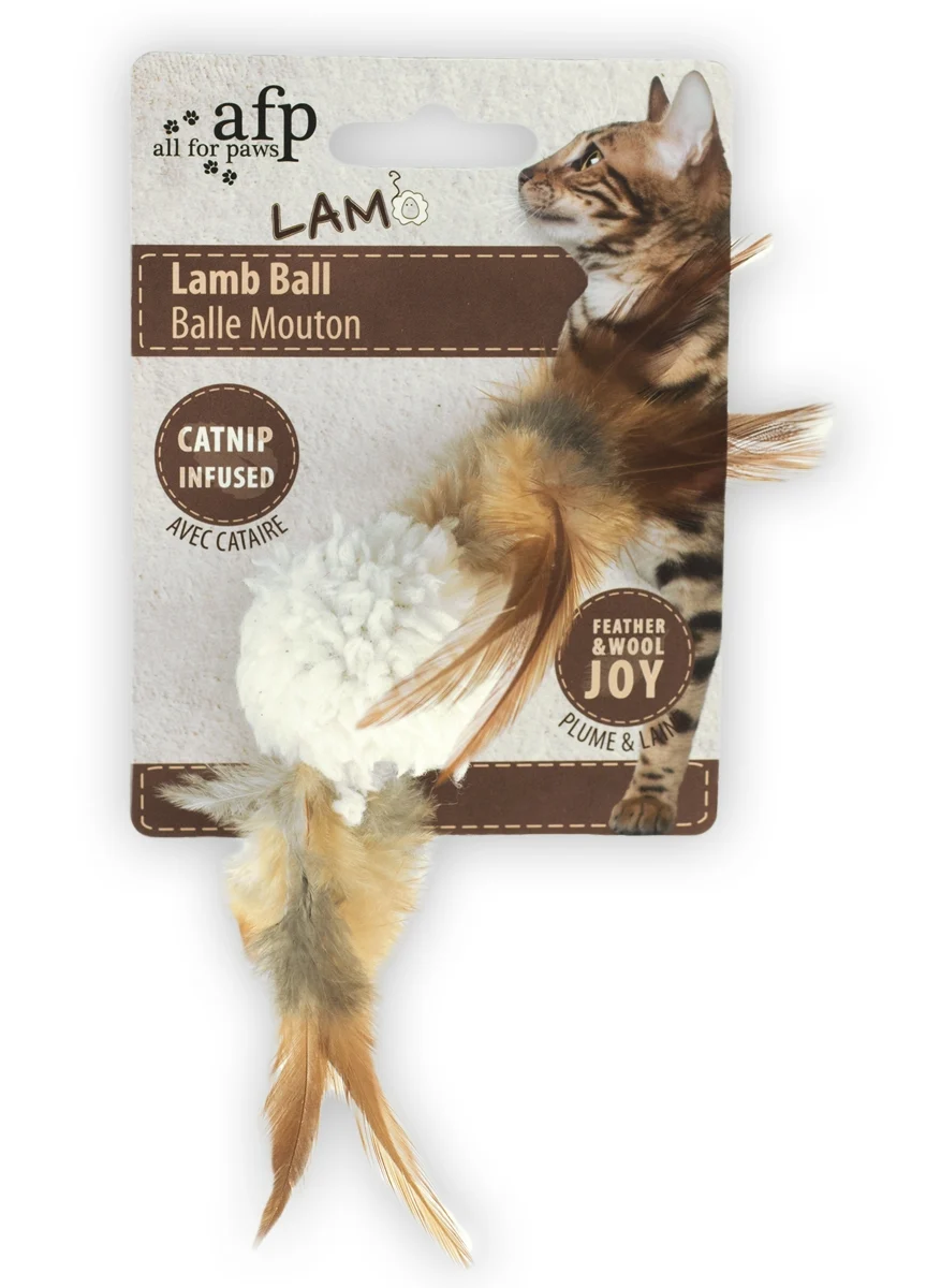 Minge pentru pisici cu catnip și sunet de pasăre, 5 x 5 x 3 cm – AFP Lambswool Lamb Ball - imagine 3