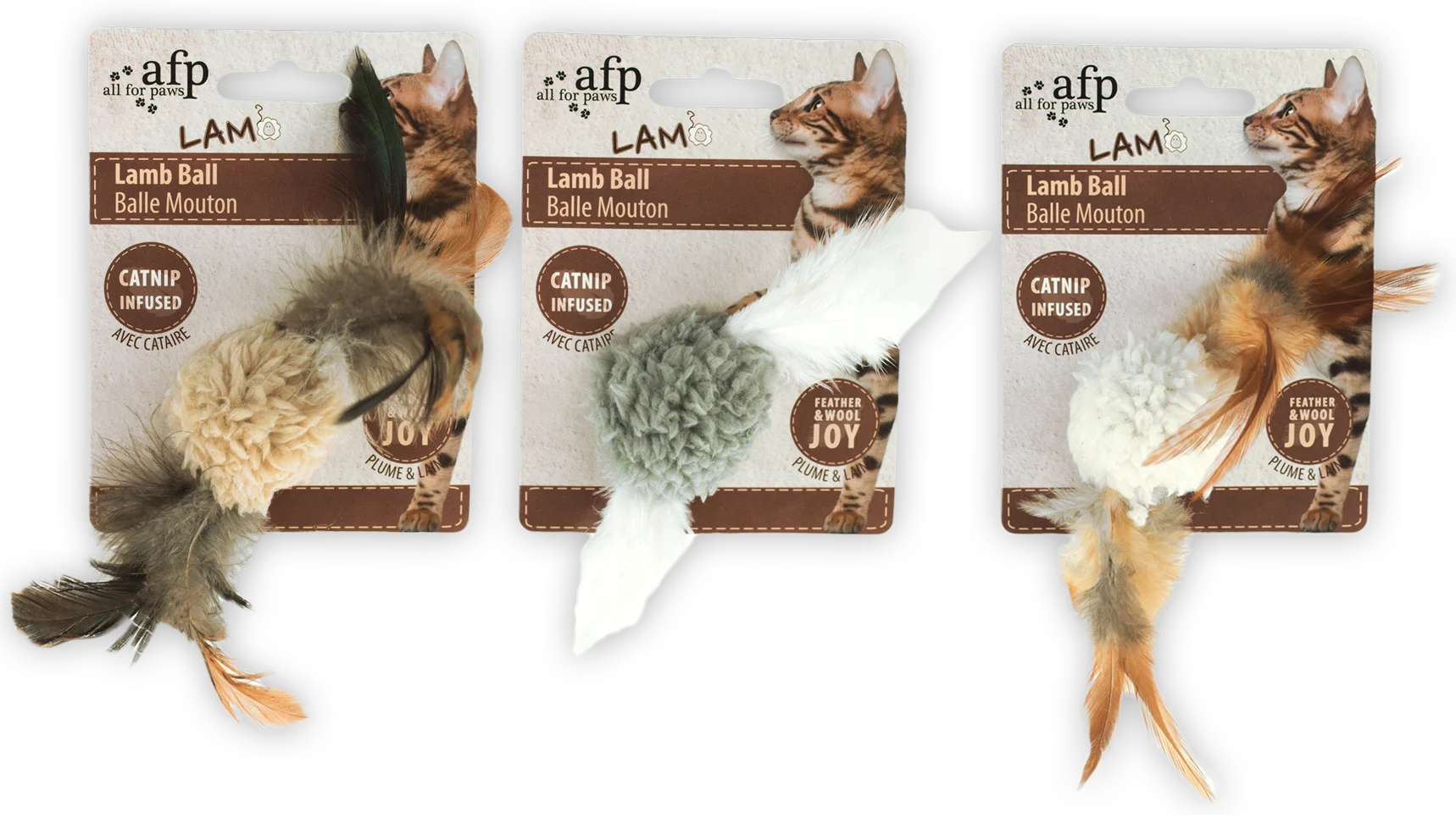 Minge pentru pisici cu catnip și sunet de pasăre, 5 x 5 x 3 cm – AFP Lambswool Lamb Ball - imagine 1