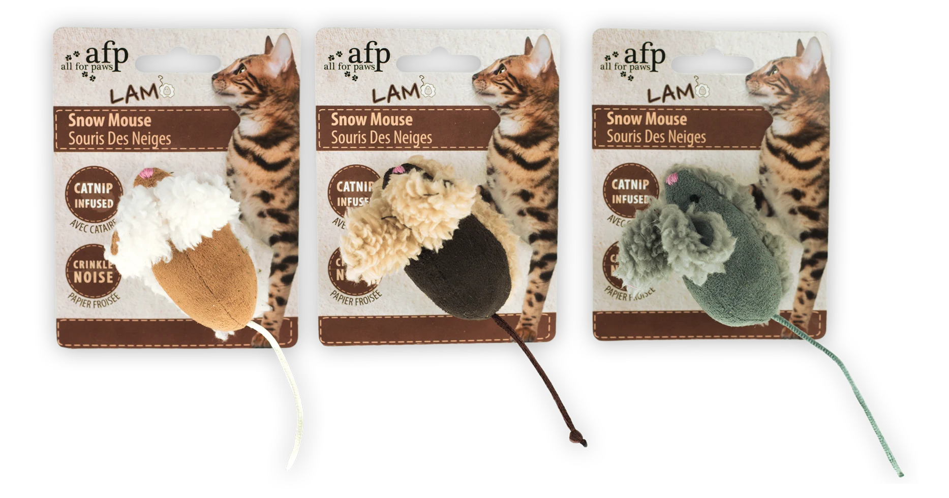 Șoricei de joacă cu catnip, 3 bucăți – AFP Lambswool Snow Mouse - imagine 1