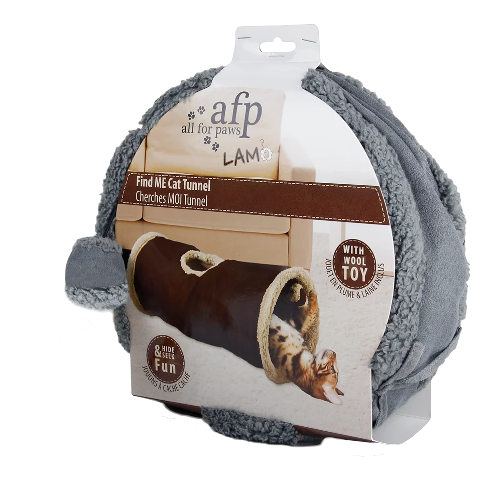 Tunel pentru pisici cu lână de miel și deschidere în partea de sus, 62 x 26 cm – AFP Lambswool - Find Me Cat Tunnel - imagine 1