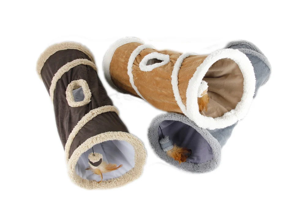 Tunel pentru pisici cu lână de miel și deschidere în partea de sus, 62 x 26 cm – AFP Lambswool - Find Me Cat Tunnel - imagine 2
