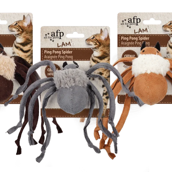 Păianjen de joacă cu iarbă a mâței și plastic foșnitor – AFP Lambswool Ping Pong Spider