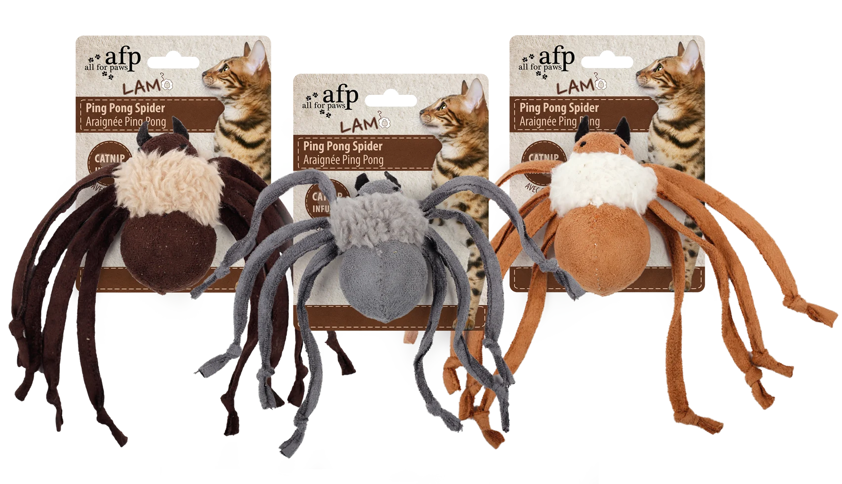 Păianjen de joacă cu iarbă a mâței și plastic foșnitor – AFP Lambswool Ping Pong Spider - imagine 1