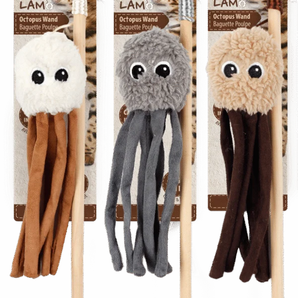 Undiță pentru pisici cu caracatiță foșnitoare și catnip – AFP Lambswool Octupus Wand
