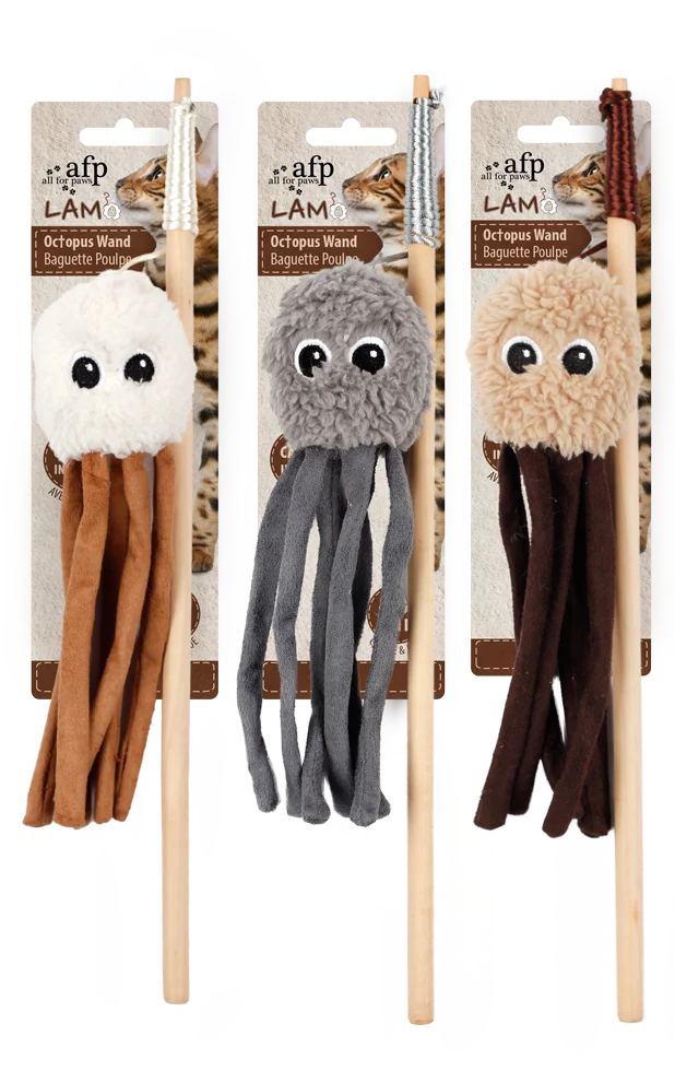 Undiță pentru pisici cu caracatiță foșnitoare și catnip – AFP Lambswool Octupus Wand - imagine 1