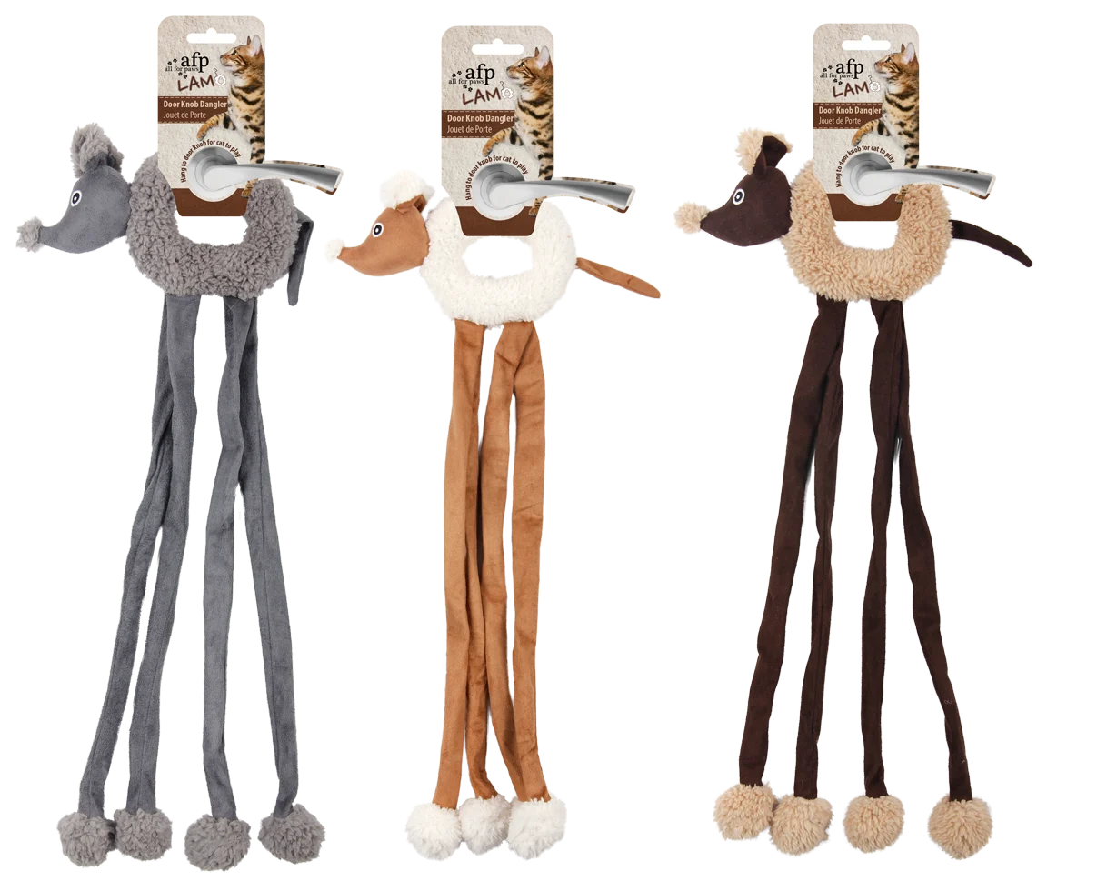 Jucărie pentru pisici de agățat de clanță, cu șoricel și catnip, 22 x 58 cm – AFP Lambswool - Door Knob Dangler - imagine 1