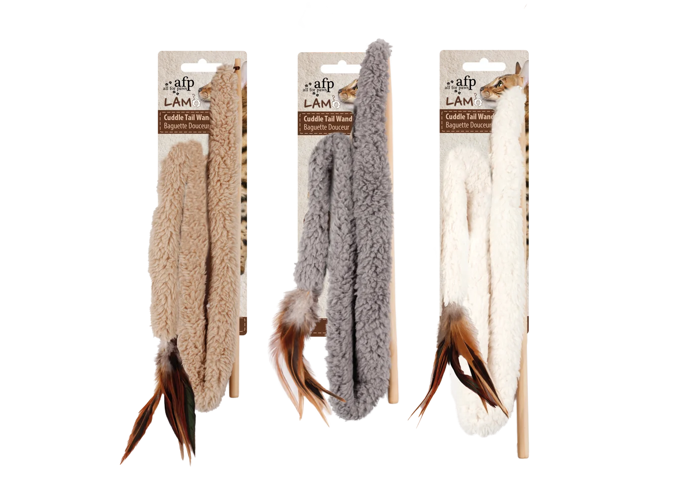 Undiță pentru pisici cu pană și catnip – AFP Lambswool - Cuddle Tail Wand - imagine 1