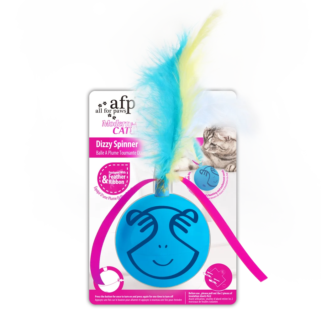 Minge rotativă pentru pisici cu pene și panglici – AFP Modern Cat Dizzy Spinner - imagine 1