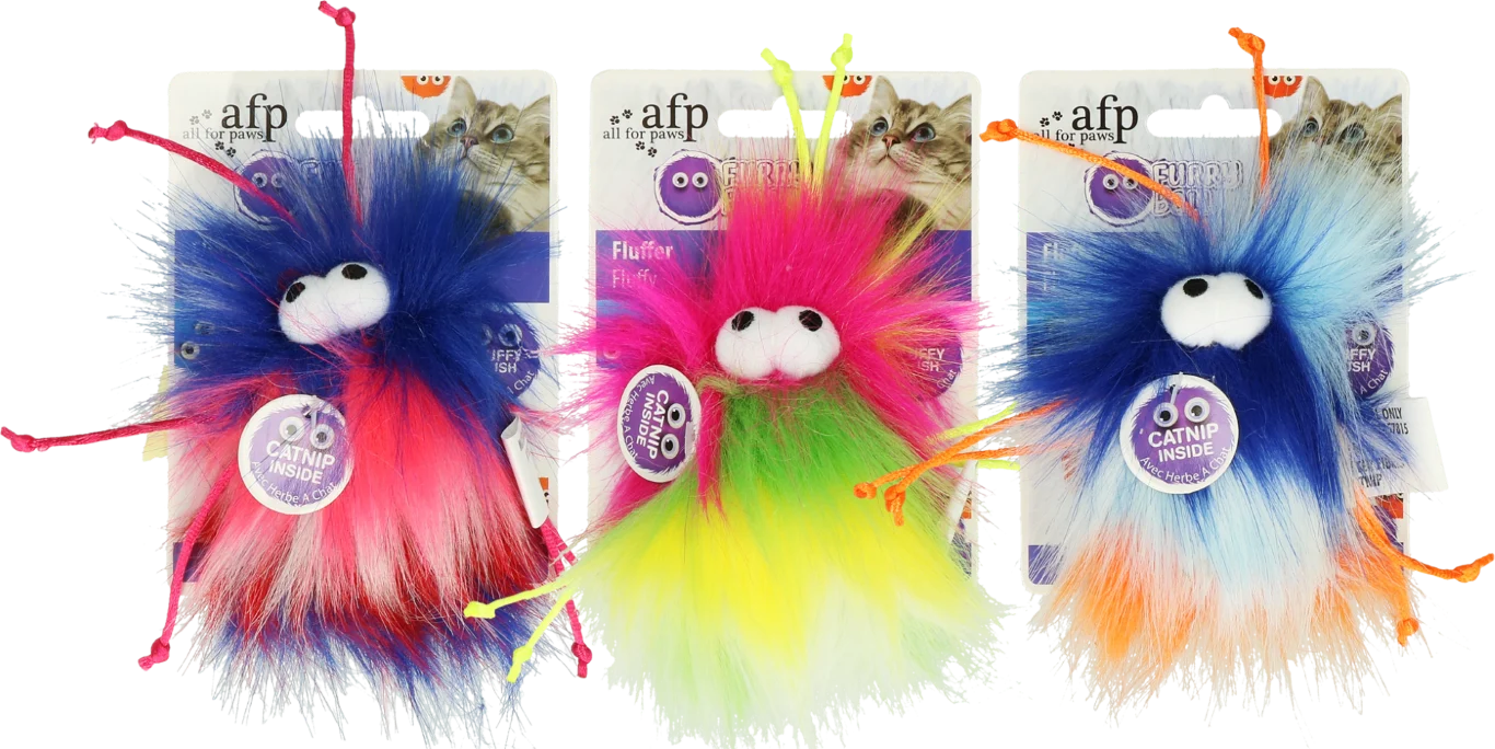 Minge pentru pisici cu șnururi și iarba mâței, roșie, 8 x 5,5 x 3 cm – AFP Furry Ball - Fluffer - imagine 2
