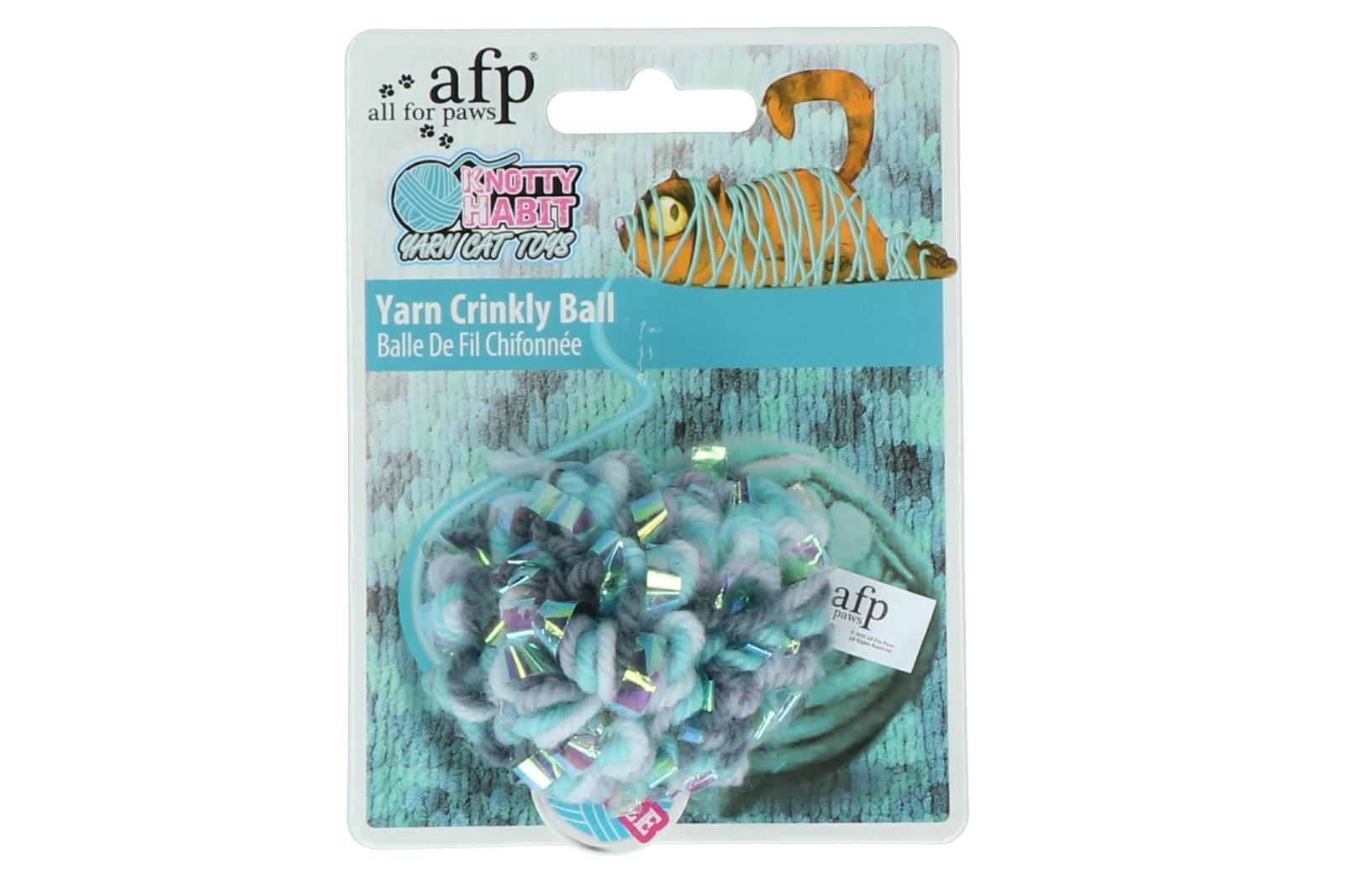 Minge pentru pisici din fire de lână cu catnip și foșnet, 7 x 7 x 7 cm – AFP Knotty Habit - Yarn Crinkly Ball - imagine 2