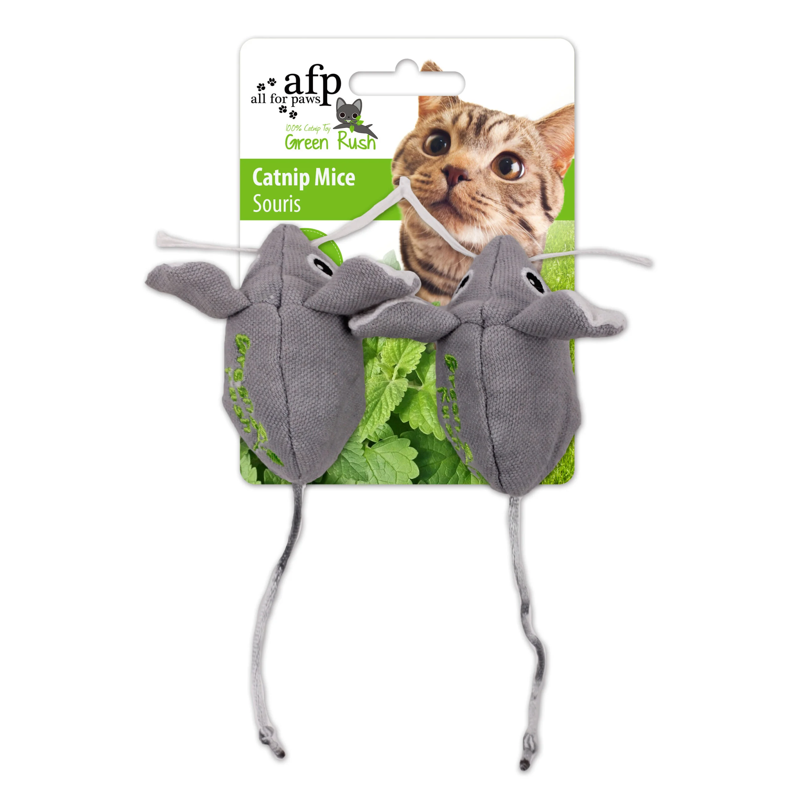Șoricei de jucărie pentru pisici cu catnip canadian, 7 cm, 2 bucăți – AFP Green Rush Catnip Mice - imagine 1