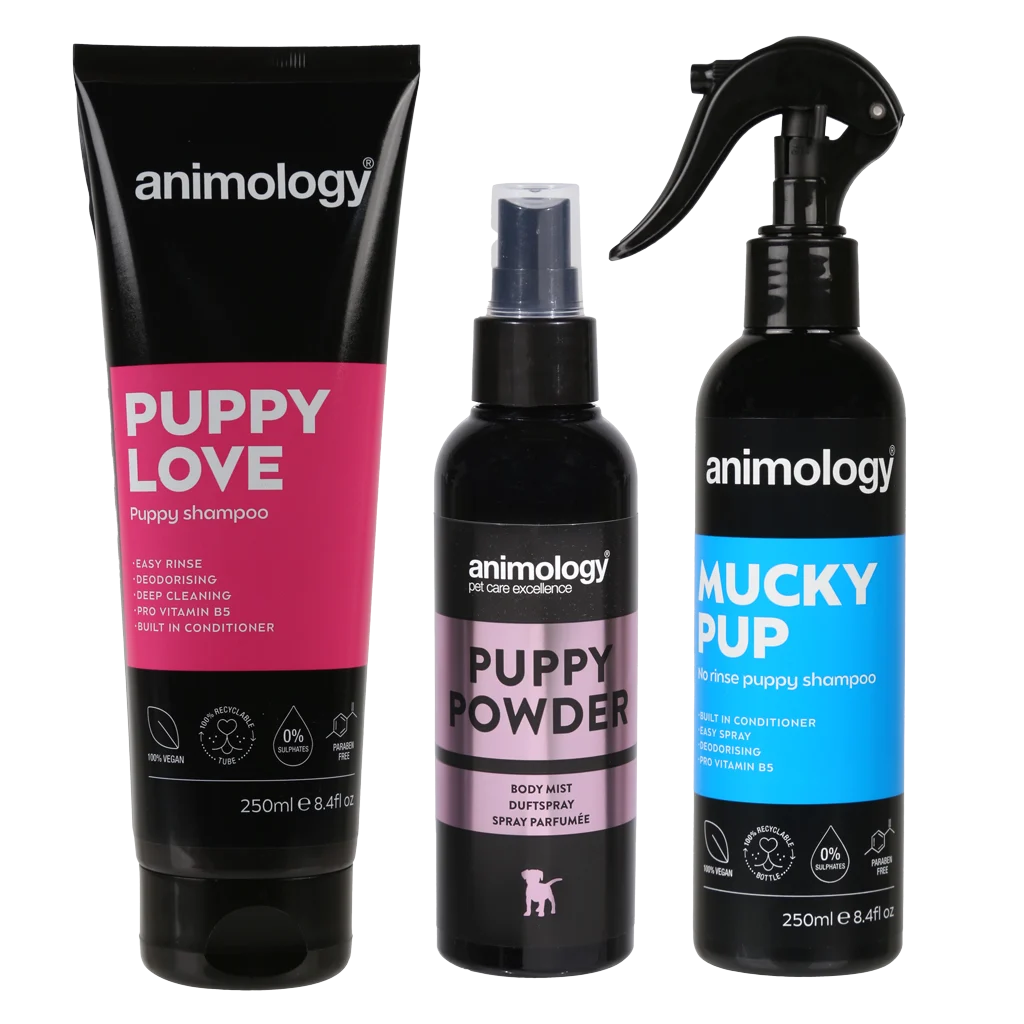 Set de îngrijire pentru căței, cu șampon, body mist și spray cu șampon, 3 produse – Animology My First Puppy Pack - imagine 3