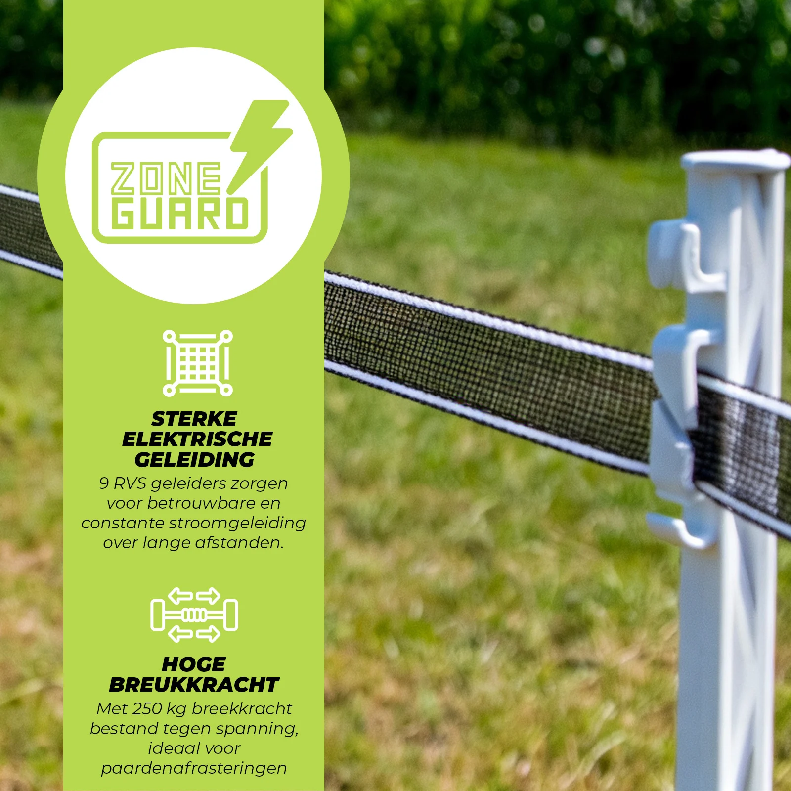 Bandă pentru gard electric, neagră, 40 mm, cu 9 conductori din oțel inoxidabil, 200 m – ZoneGuard Basic - imagine 3