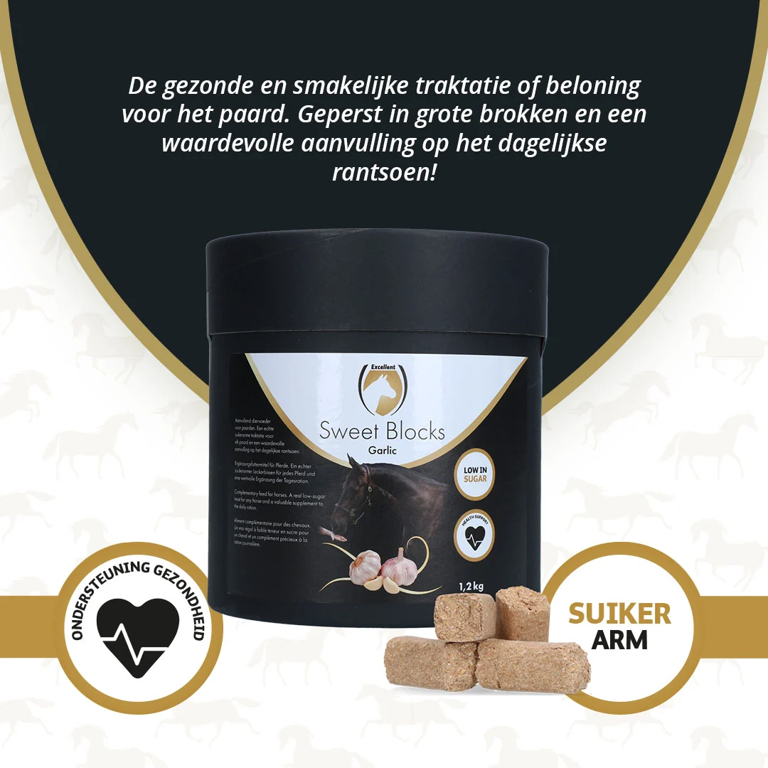 Recompense pentru cai cu usturoi, cu conținut redus de zahăr, 1,2 kg – Excellent Horse Sweet Blocks - imagine 3