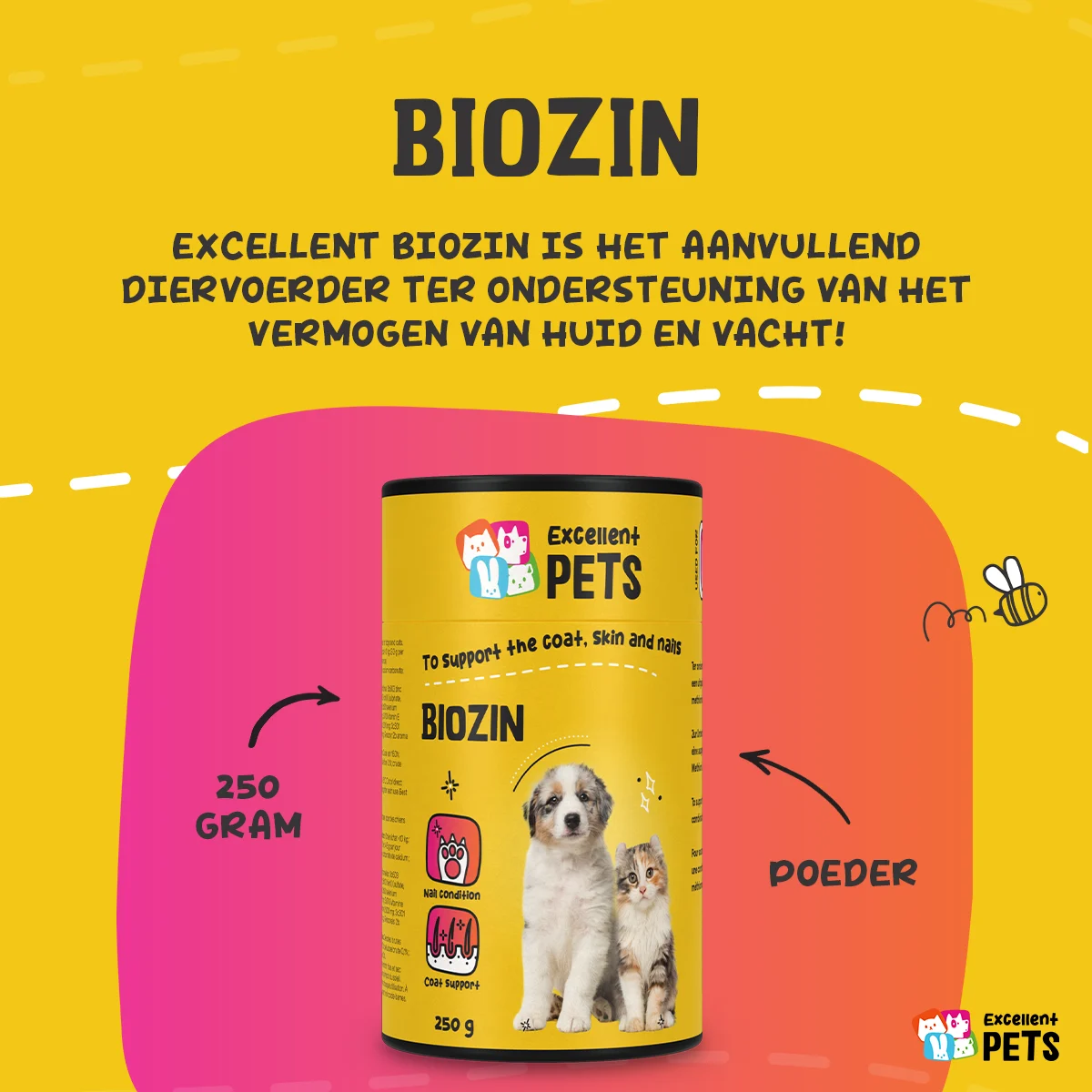 Supliment pentru blana câinilor și pisicilor cu biotină, 250 g – Excellent Pets Biozin - imagine 2