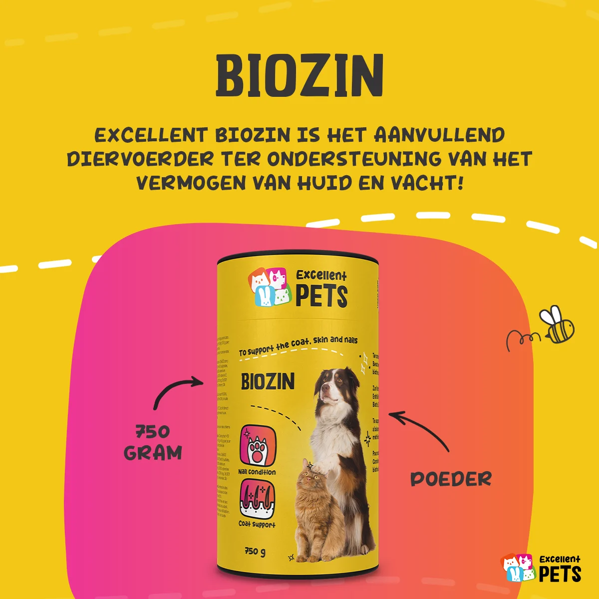 Supliment pentru blana câinilor și pisicilor, cu biotină, 750 g – Excellent Pets Biozin - imagine 2